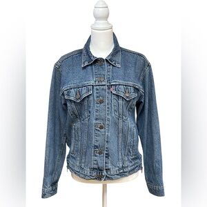 Levis Original Women Trucker Jacket Denim Side Zippers 100% Cotton Size Medium